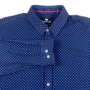 Buttercloth Mens 2XL Regular Fit Icy Cotton Navy Geometric Long Sleeve Shirt